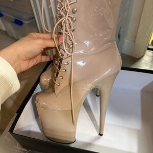 Pleaser Nude Platform Lace-Up Boots